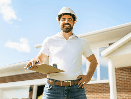Man smiling with clipboard